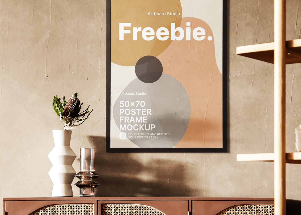 Create 300+ product mockups with your design: Free Poster Frame Mockup Template