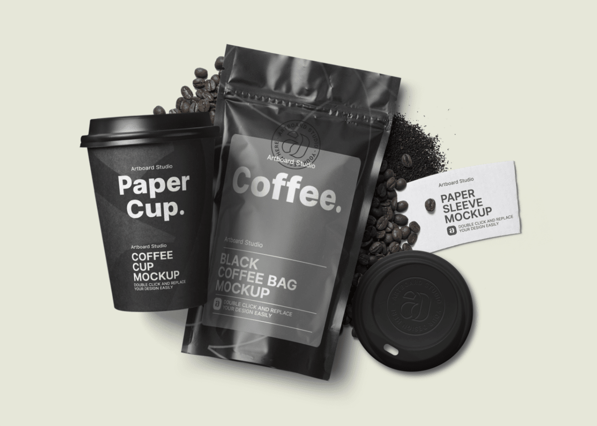 Free coffee cup and paper bag mockup psd · 3. Coffee Packaging Mockup Template